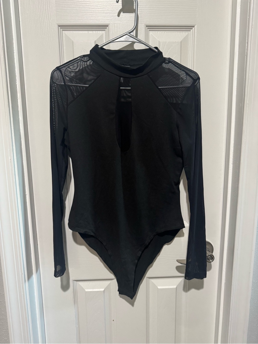 SHEIN Black Mesh-Panel Long Sleeve Bodysuit